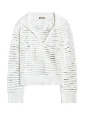 J. Crew Crochet Sailor collar Sweater L White Nautical Beach Coverup Coastal
